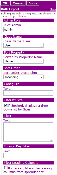 Figure 2: Editor for Jazz Bulk Export