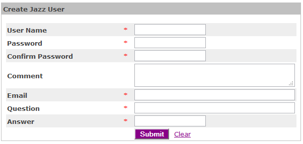 Figure 1: Jazz New User form