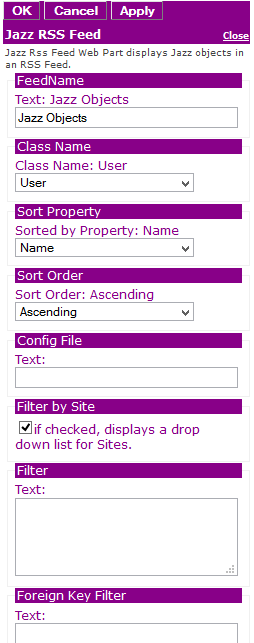 Figure 2: Editor for Jazz RSS Feed