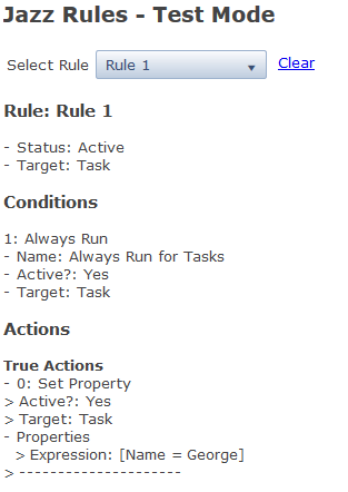Figure 2: Jazz Rules Editor Test Mode