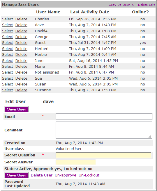 Figure 2: Jazz Users showing User in edit mode
