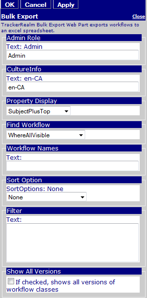 Editor for Bulk Export Web Part