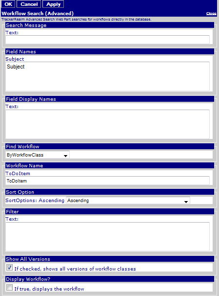 Editor for Advanced Search for Workflows