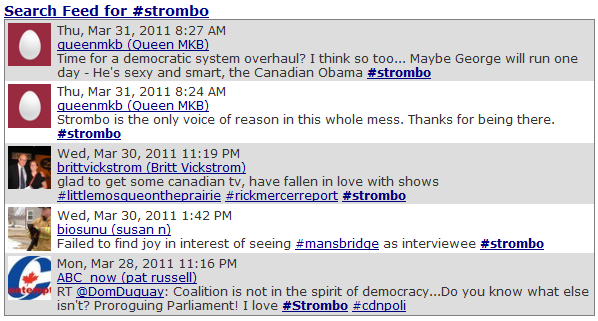 Displaying Tweets with the hash tag