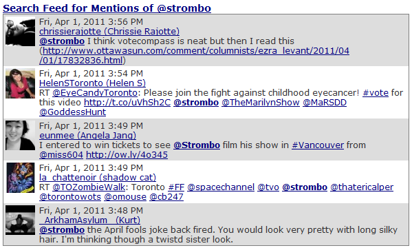 Displaying Tweets that mentions a user