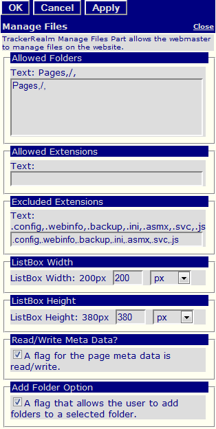 Figure 2: Manage Files Editor
