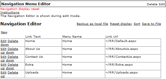 Figure 2: Navigation Menu Editor