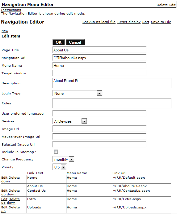 Figure 3: Navigation Menu Editor