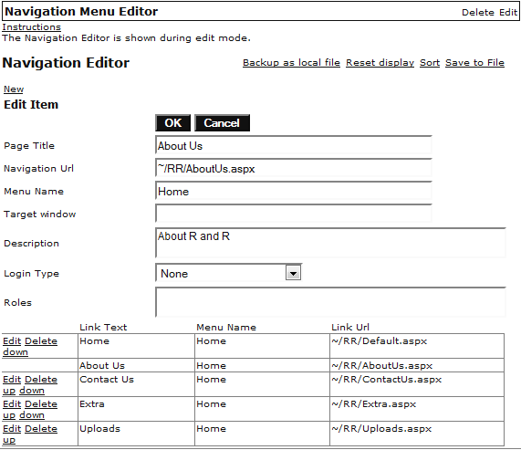 Figure 4: Navigation Menu Editor