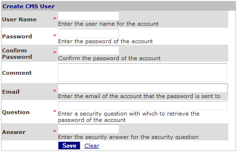 CMS Create User Simple Form