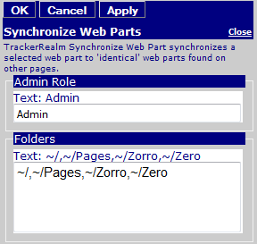 Figure 2: Synchronization Web Parts Editor