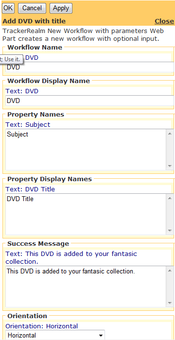 Editor for Add a New workflow with Parameters