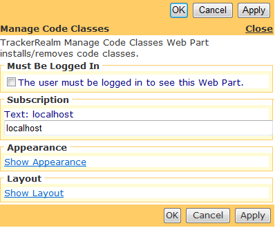 Editor for Jetfire Manage Code Class Web Part