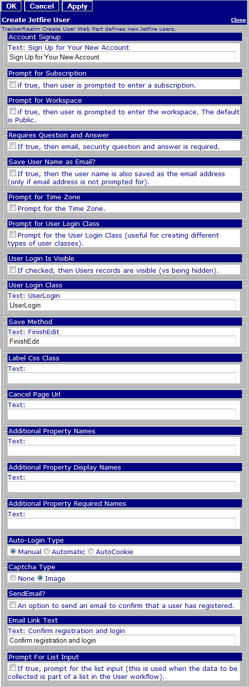 Jetfire New User Web Part