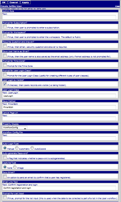 Figure 3: Editor for Jetfire New User form