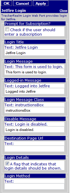 Jetfire Login form showing details