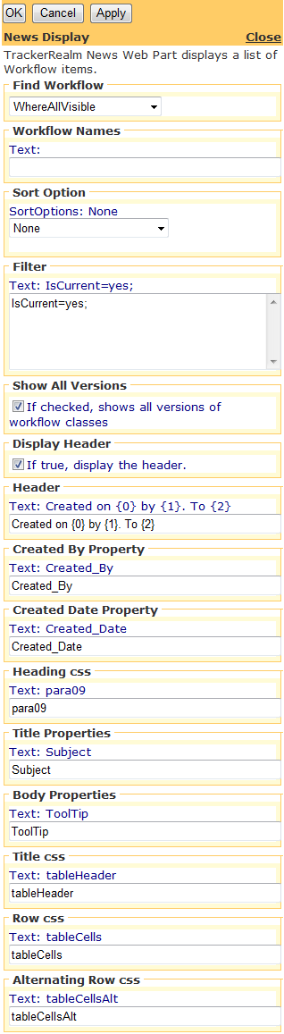 Editor for the News Display Web Part