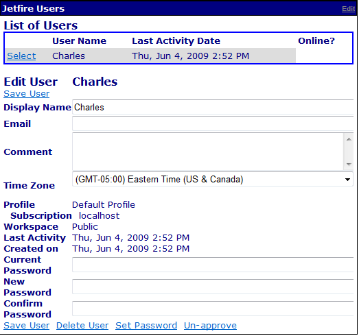 Jetfire Users Web Part