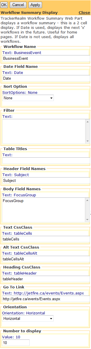 Editor for Workflow Summary Display Web Part