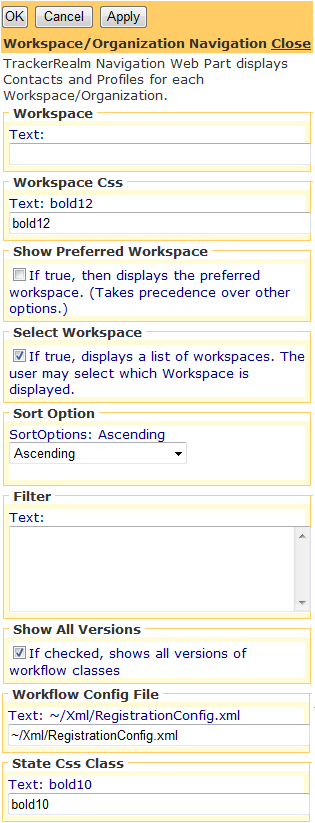 Editor for New Organization Unit and Workspace Web Part