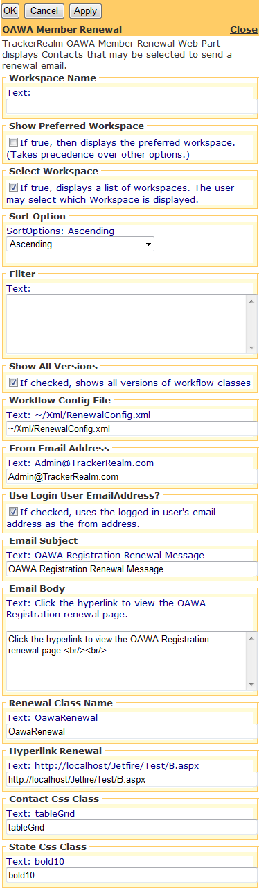 Editor for Membership Renewal Web Part
